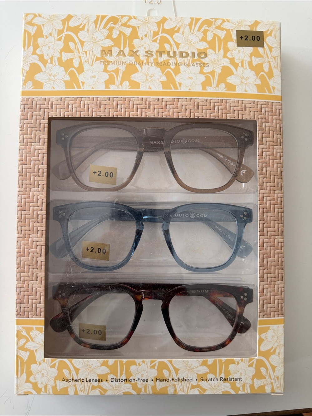 Max Studio Triple Pack Reading Glasses — Taupe, Denim Blue, Tortoiseshell